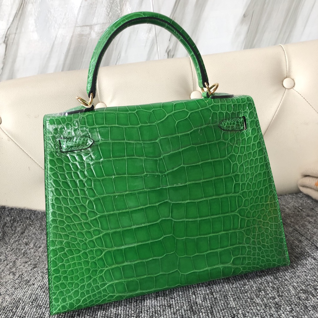 에르메스 켈리백25 그린 금장 샤이니 악어가죽